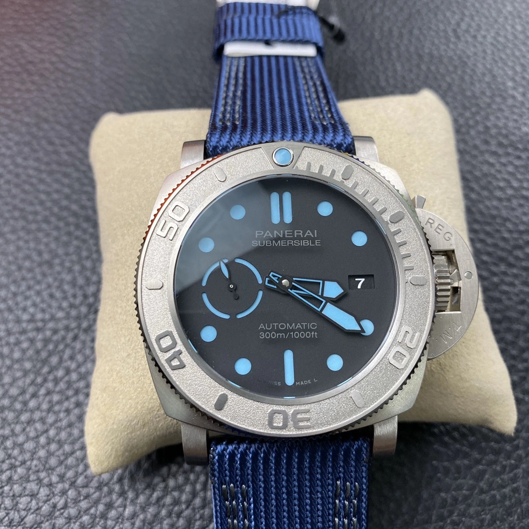 CBD Factory Panerai Submersible 47mm Black Dial Blue Luminous Dots, Indexes, and Skeletonized Hands Titanium Bezel Blue Fabric Strap(PAM00985) 1:1 Super Clone – DDP.9010 Movement TopPick 401